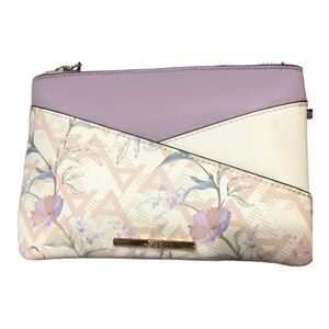 Aldo lavender‎ monogrammed colorblock floral foldover wristlet wallet clutch new
